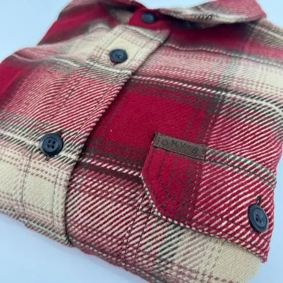 ORVIS Red and Tan Plaid Flannel Shacket Shirt Size Large - Picture 10 of 11